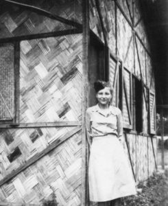 Signe Skott Cooper in front of her basha, the nurse’s living quarters at the military hospital in India. It had four rooms for eight nurses with a latrine a half block away. COURTESY OF UW–MADISON SCHOOL OF NURSING