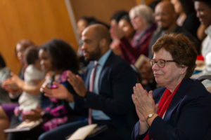 UW Chancellor Rebecca Blank applauds 2019 recipients.