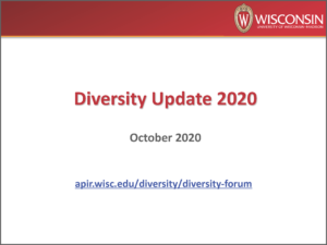 PowerPoint presentation cover image showing the UW crest and the words "Diversity Update 2020, October 2020)