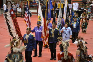 Native Veterans open the 2015 Powwow Grand Entry.  Photo by Valeria Davis