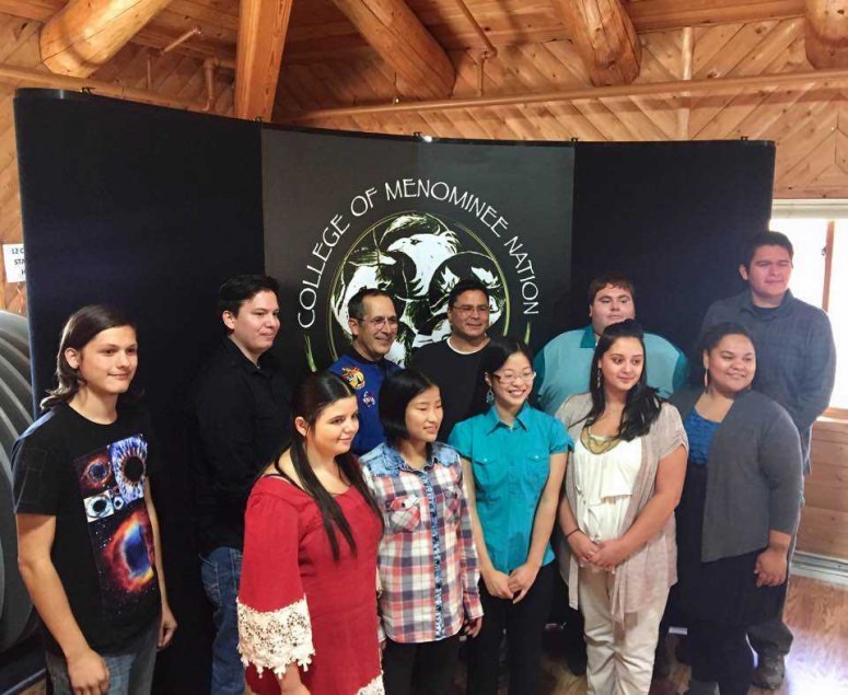 The National Science Foundation grant supported an event that brought John Herrington, the first enrolled Native American (Chickasaw) to fly in space, to the College of Menominee Nation and UW–Madison over a three-day visit. Herrington (back row, third from left) met with students and shared his inspirational journey from childhood to his eventual career at NASA and the mission to the International Space Station. BRIAN NUNEZ, COLLEGE OF ENGINEERING'S DIVERSITY AFFAIRS OFFICE