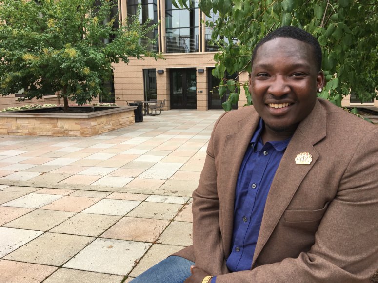 Kyree Brooks, pictured in the plaza of the UW–Madison School of Education, will be pursuing a master’s degree in special education beginning this fall. Through his research, he studies the impact of television viewing on children with autism. PHOTO BY DOUG ERICKSON