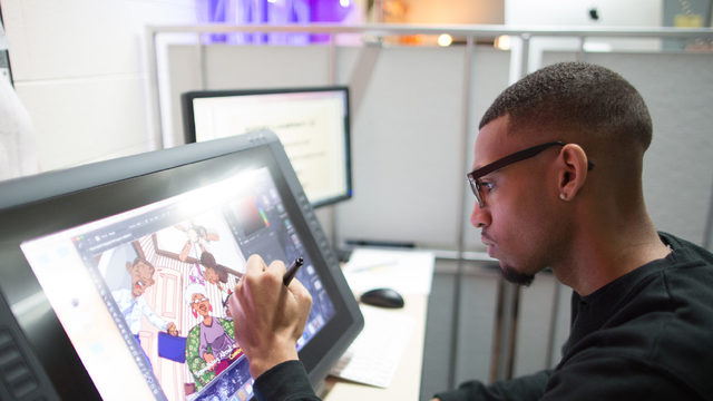 Rodney Lambright II uses his animation skills at Wisconsin Public Television, where he works part-time. 