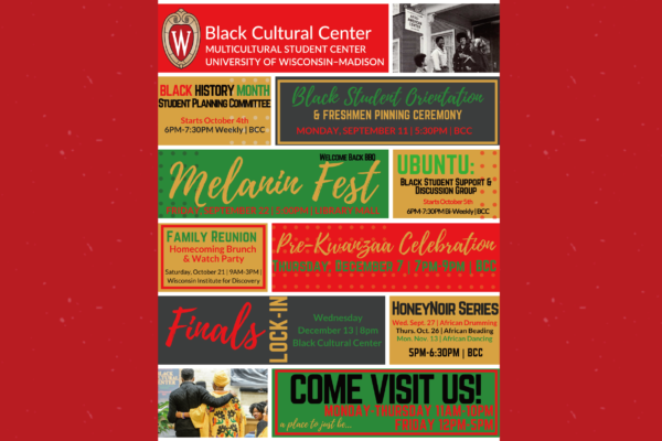 2017 Black Cultural Center programming poster.