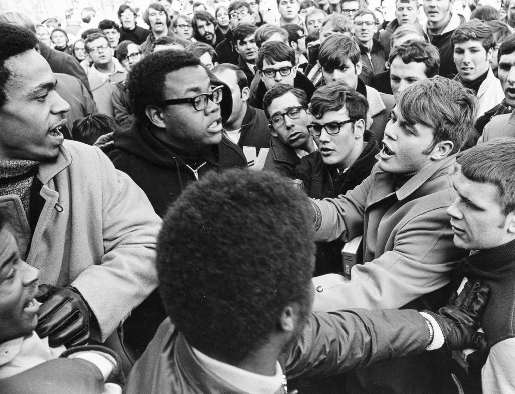 An altercation during University of Wisconsin student protests in support of the school's African-American community, February 12, 1969. ***research, add background. Blog post***