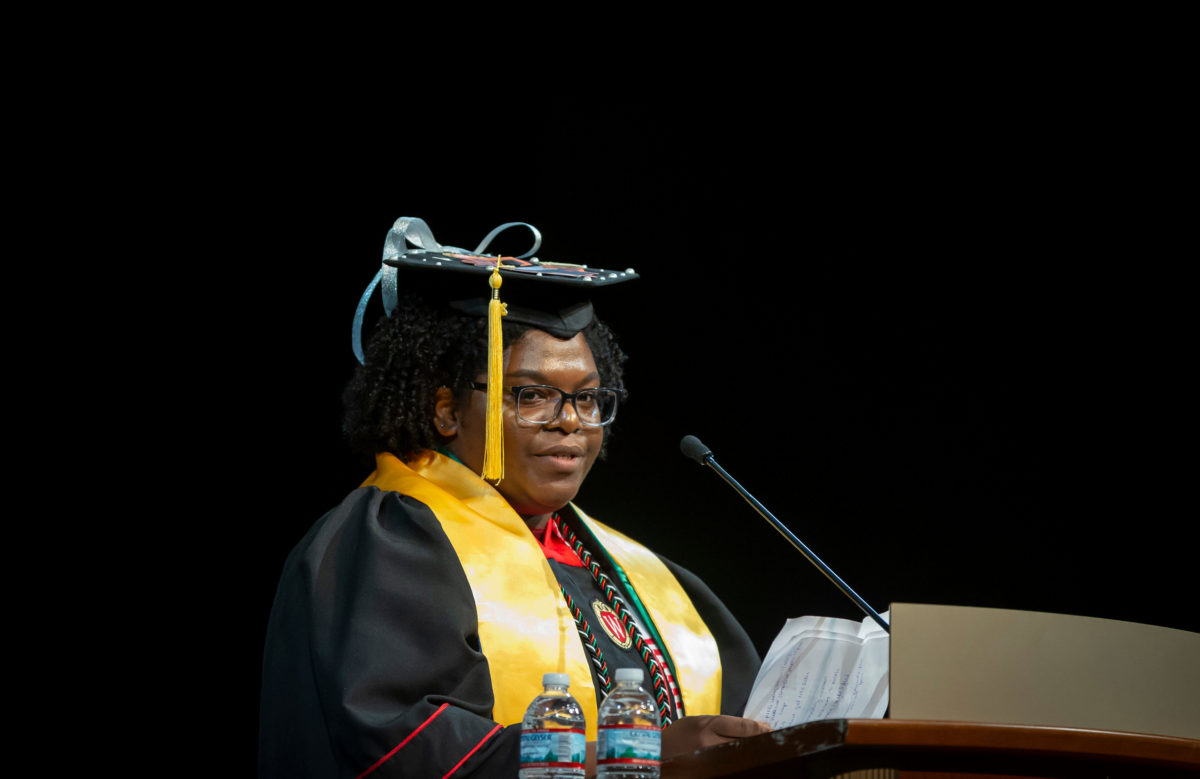 Graduate Stefani Henry speaks at the DDEEA Graduation at Shannon Hall May 10, 2019.