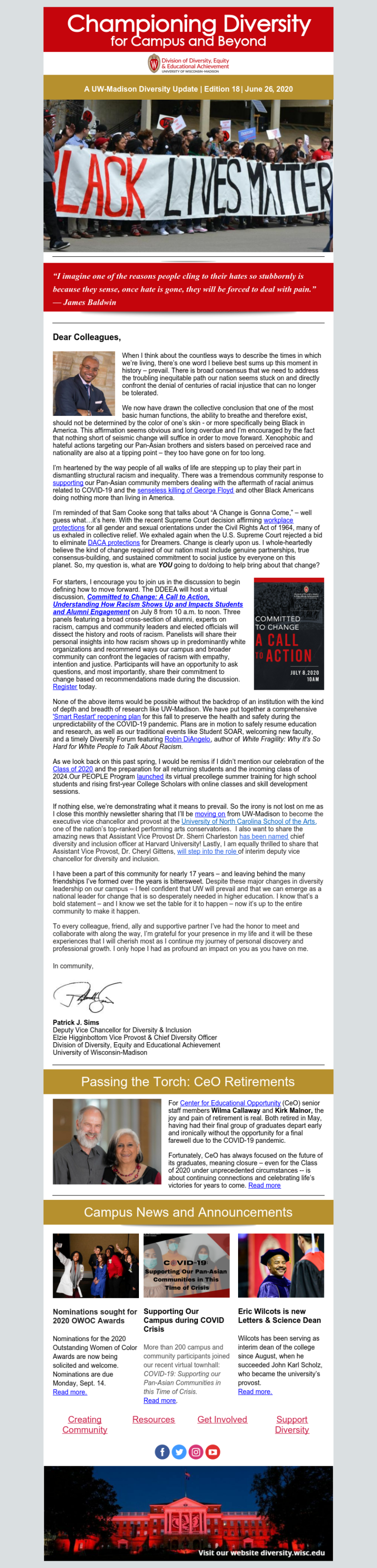 Example of the DDEEA email newsletter. The list of emails contains links to read accessible versions of the newsletters.