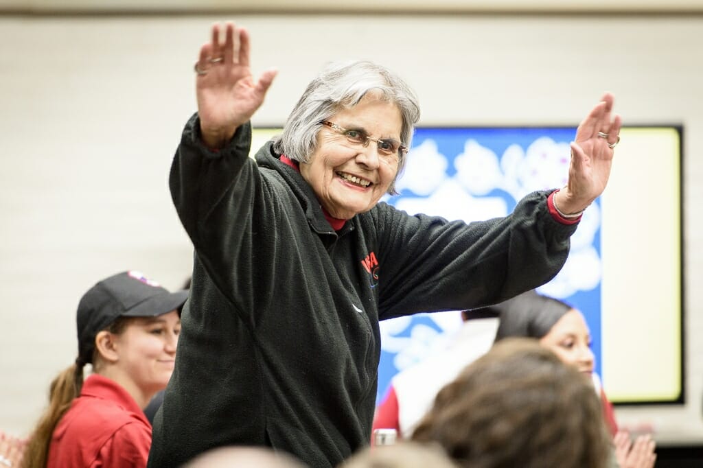 Ada Deer, a champion of Native American rights and the first participant in the new UW–Madison Elder-In-Residence Program, greets the attendees in November 2018. PHOTO: BRYCE RICHTER