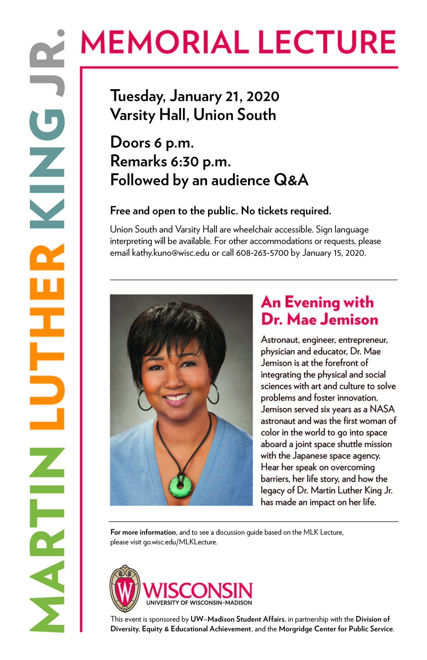 Martin Luther King Jr Day Memorial Lecture Speaker Astronaut Mae Jemison Creating Community Uw Madison