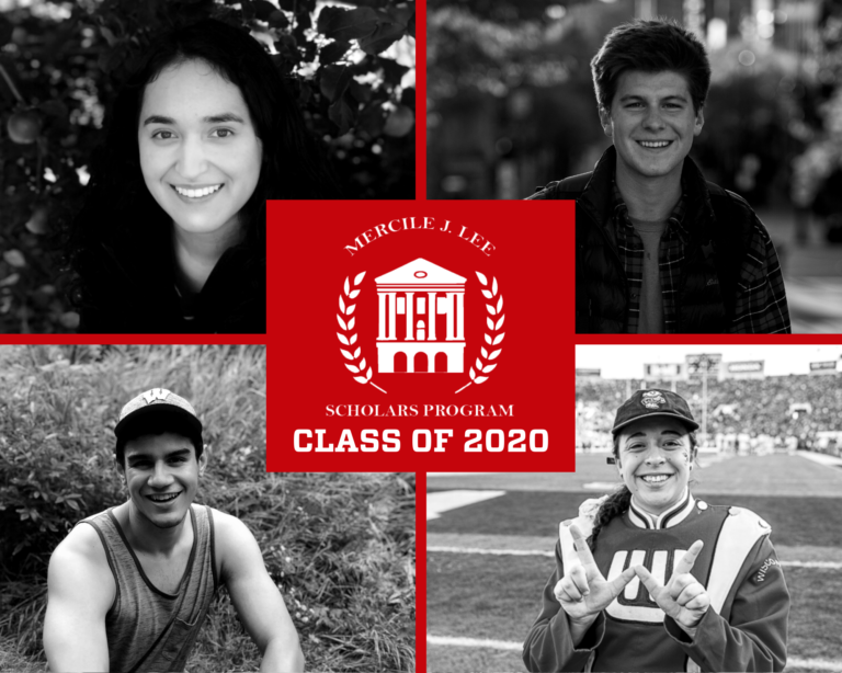 A graphic showing black and white photos of graduating scholars from the Mercile J. Lee Scholars program