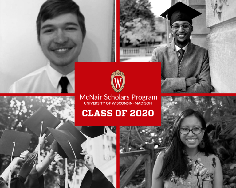 A graphic showing black and white photos of graduating scholars from the McNair Scholars program