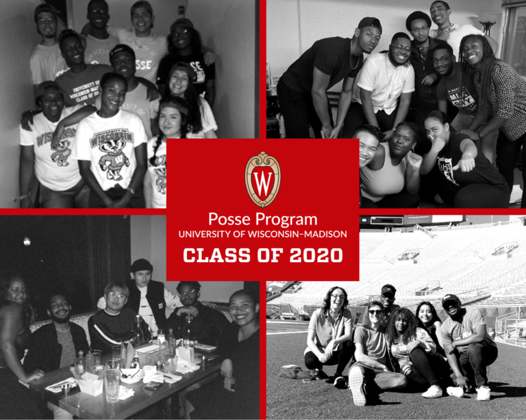 A graphic showing black and white photos of graduating scholars from the Posse program