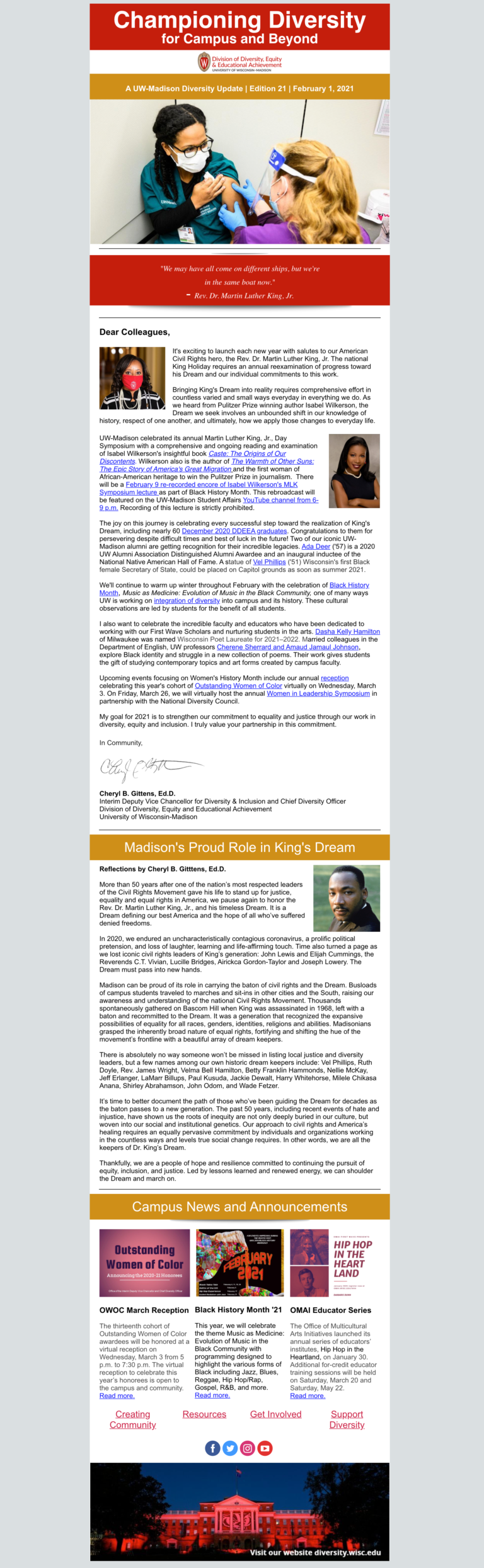 Example of the DDEEA email newsletter. The list of emails contains links to read accessible versions of the newsletters.