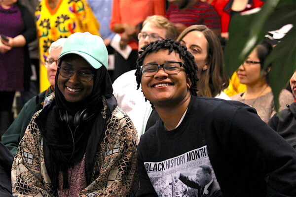 Two students smile for a photo at the Black Cultural Center