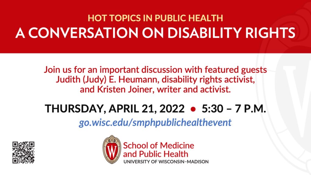 Poster for "A Conversation on Disability" event on April 21 from 5:30 to 7 p.m. Details in the web post.
