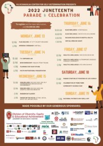 Juneteenth 2022 poster with event details which can be found in this post.